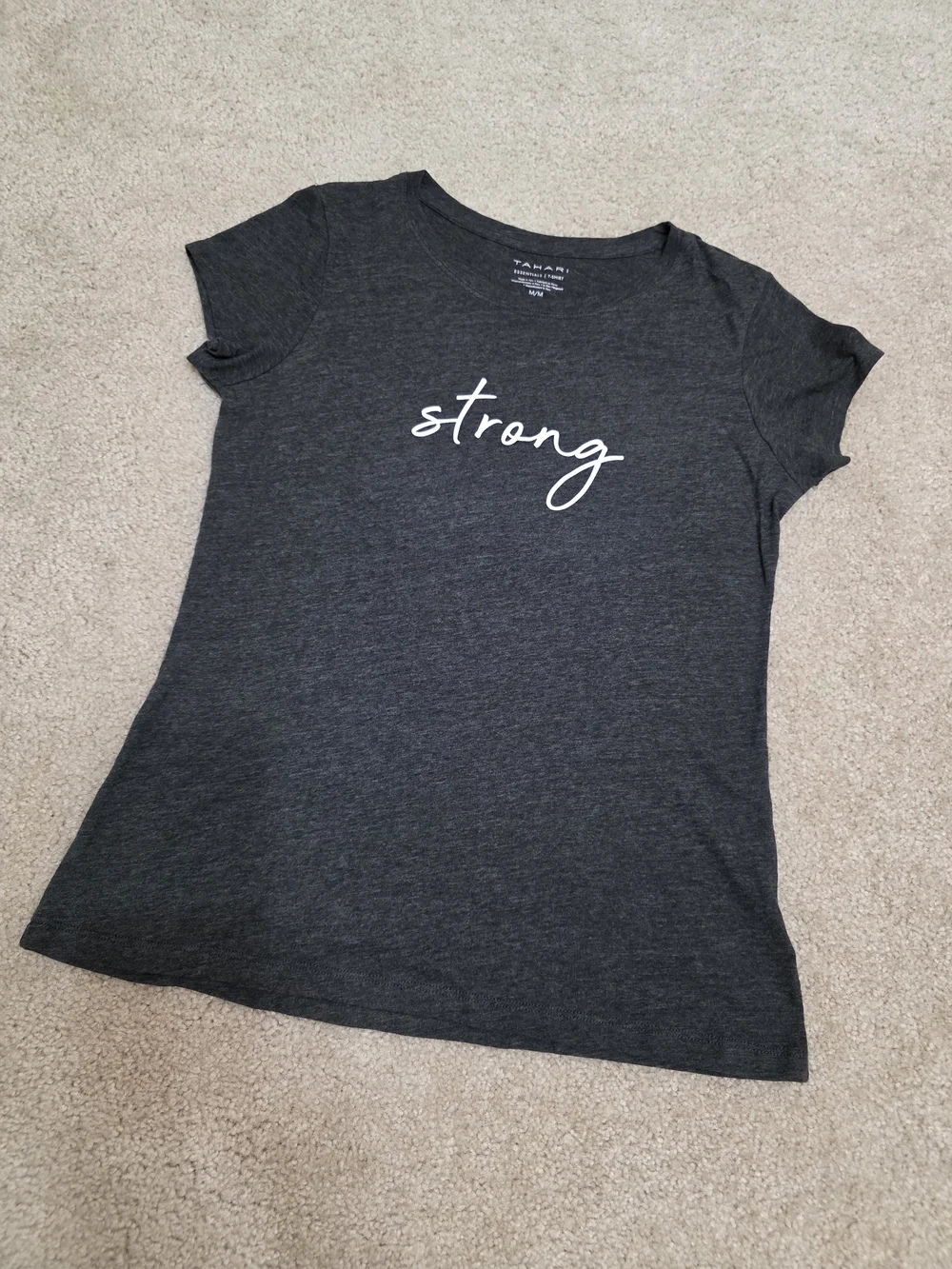 Tahari Dark Gray "Strong" Graphic Tee - Women Size Medium - Picture 1 of 7